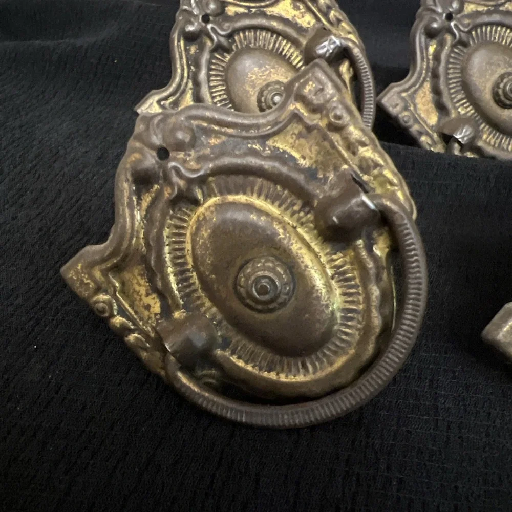 Set 4 Vintage Oval Bail Drawer Pulls Brass Tone Furniture Hardware